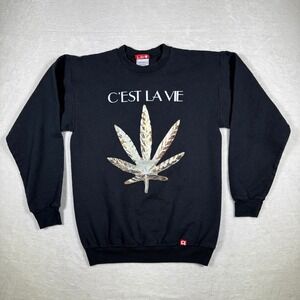BEST Cest La Vie Weed Leaf Graphic Black Crewneck Sweatshirt Adult S